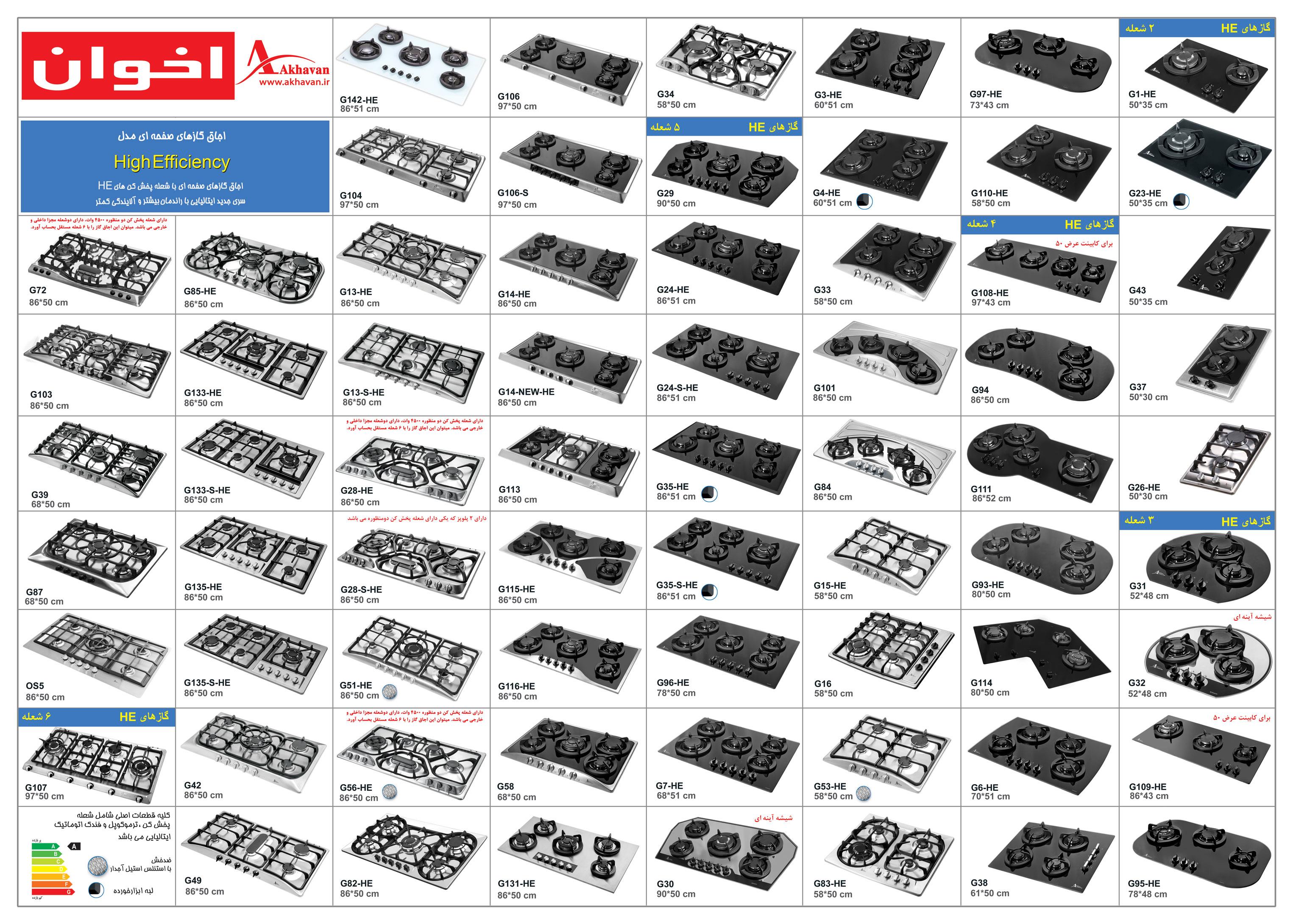کاتالوگ گاز رومیزی اخوان مدل های HE
