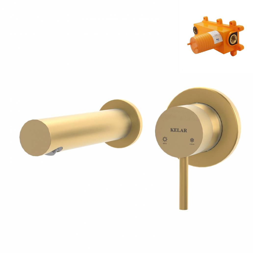 شیر روشویی توکار طلایی مات کلار مدل فلور لاکچری با مغزی