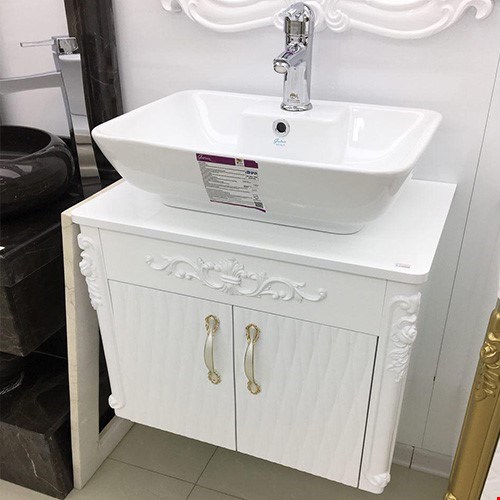 روشویی کابینتی سلطنتی سفید با سنگ ساترون گاتریا 52
