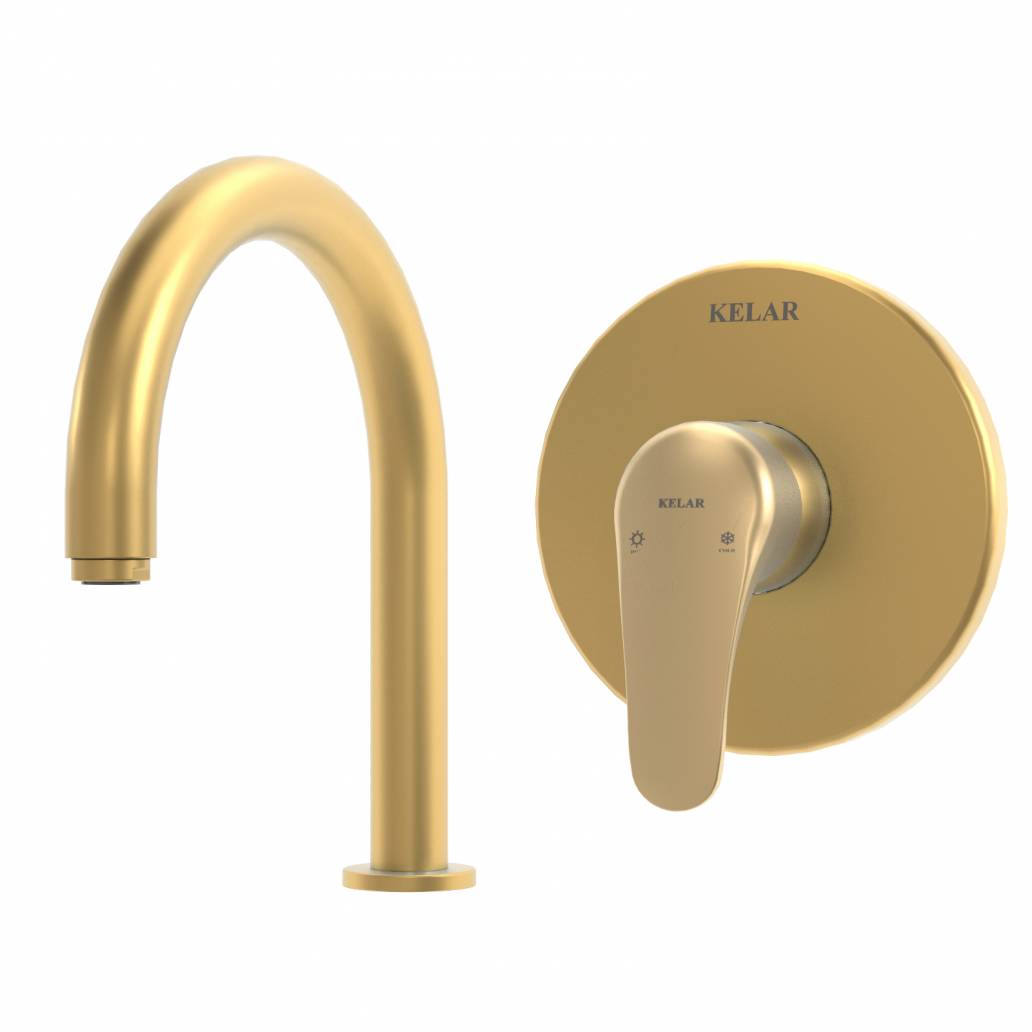 شیر روشویی توکار طلایی مات کلار مدل فلور تیپ دو بدون مغزی